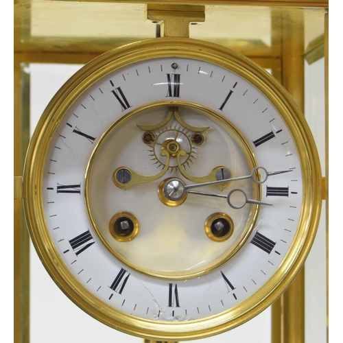 1556 - French brass four glass two train mantel clock, the S. Marti movement striking on a bell, the 4