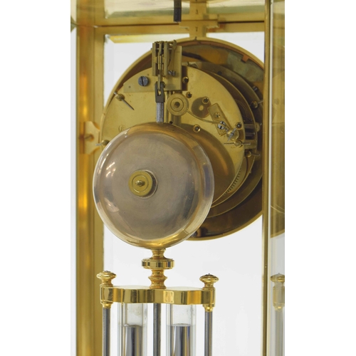 1556 - French brass four glass two train mantel clock, the S. Marti movement striking on a bell, the 4