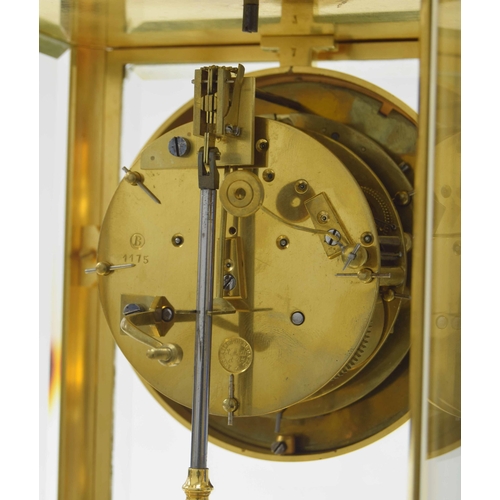 1556 - French brass four glass two train mantel clock, the S. Marti movement striking on a bell, the 4