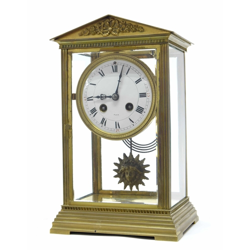 2312 - French brass four glass two train mantel clock striking on a gong, the 3.75