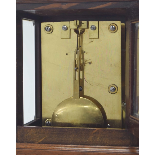 2313 - Small mahogany single fusee mantel clock with W. & H movement, the silvered dial within a steppe... 