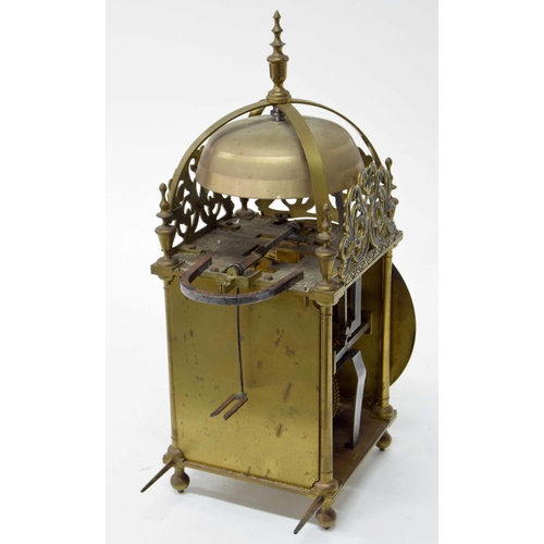 2314 - Reproduction hook and spike brass lantern clock signed Thos Moore, Ipswich to the centre, enclosed b... 