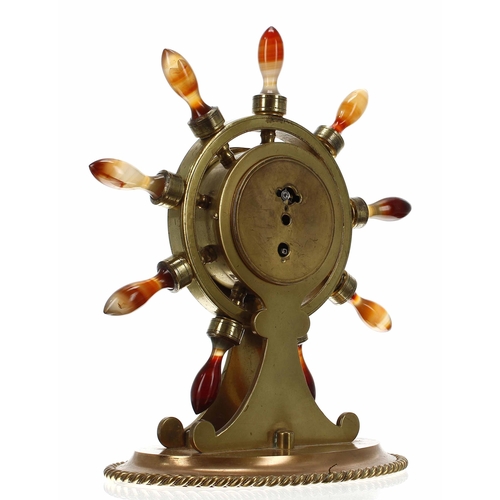 1318 - Novelty brass and copper ship's wheel mantel clock timepiece, the 2.25