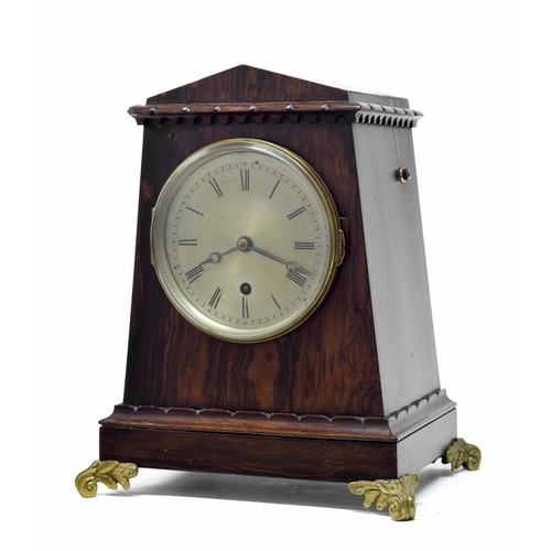 1560 - Good rosewood single fusee small mantel clock with locking pendulum, the 4.25