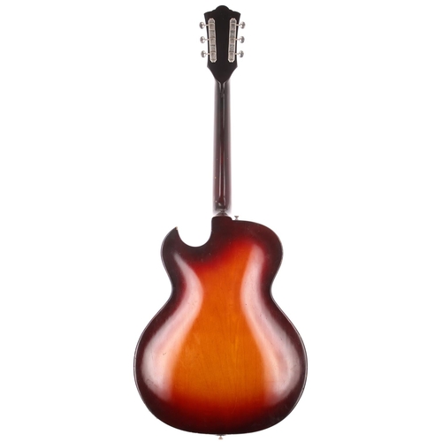 261 - 1965 Guild T-100 Slim Jim hollow body electric guitar, made in USA; Body: sunburst finish, light che... 