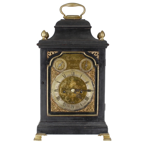 1320 - English ebonised double fusee verge bracket clock, the 6