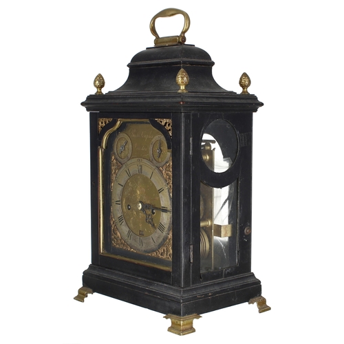 1320 - English ebonised double fusee verge bracket clock, the 6