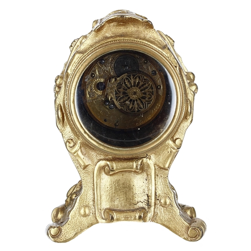 2508 - Miniature boudoir mantel clock timepiece with verge watch movement signed Newcome & Hughes, Lond... 