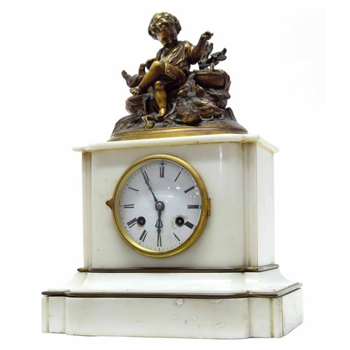 2315 - French white marble and gilt metal mounted two train mantel clock, the Japy Freres & Cie movemen... 