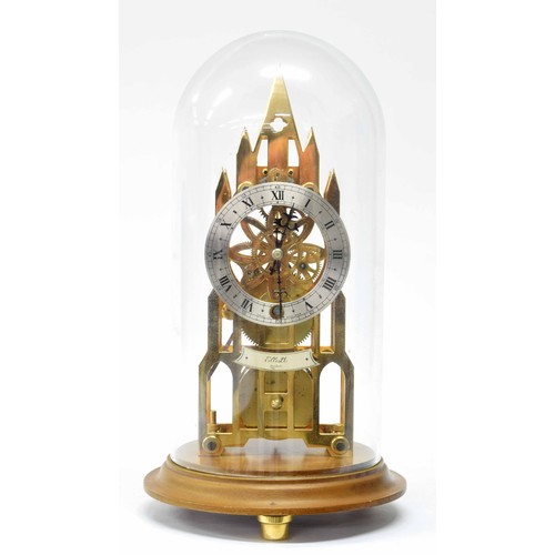 2320 - Contemporary Elliott gothic revival small single fusee gilded brass skeleton clock, the 3.75