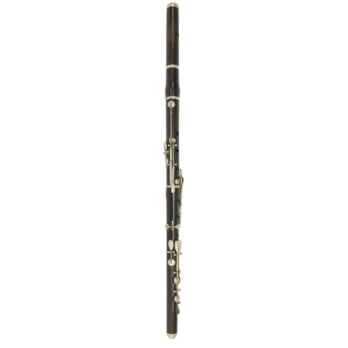 1866 - Ebonised rosewood flute, unstamped, with ten nickel keys and tuning slide, sounding length 64cm, ove... 