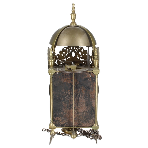 1324 - English brass hook and spike verge lantern clock, signed Jos Buckingham, London to the foliate engra... 