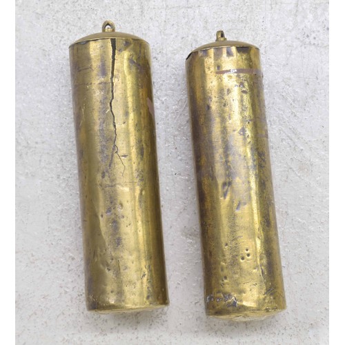 2007 - Pair of brass cased longcase clock weights 