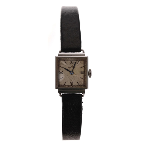 22 - Omega square cased wire-lug lady's wristwatch, case no. 9779xxx, serial no. 8958xxx, circa 1935, squ... 