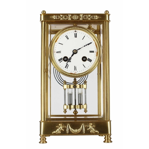 1518 - French gilded brass four glass two train mantel clock, the Pons movement striking on a gong, the 3.5... 