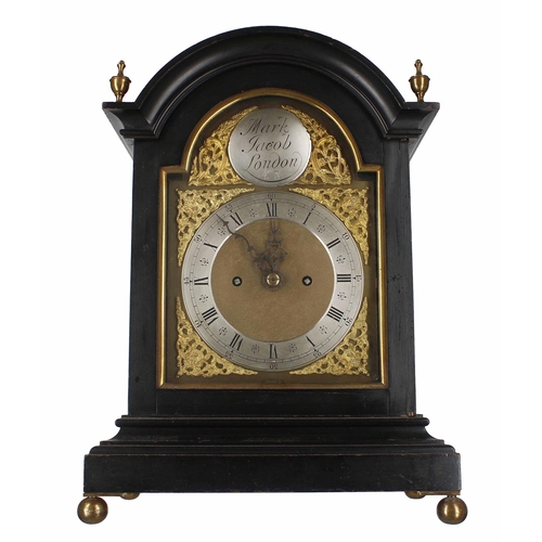 1520 - Ebonised double fusee bracket clock, the 7