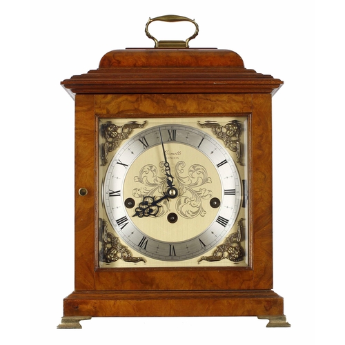 1547 - Modern Comitti of London walnut three train mantel clock, the Kieninger movement striking on eight c... 