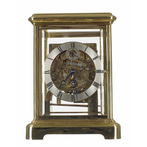 1550 - Modern Kieninger three train brass four glass mantel clock, the movement with platform escapement st... 