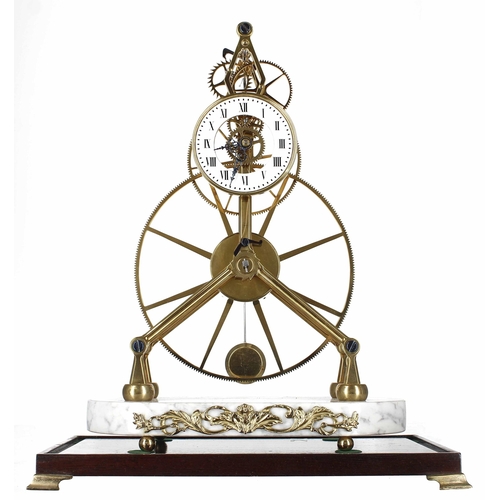 1553 - Sinclair Harding eight day great wheel skeleton clock, signed Sinclair Harding, England no. 530 on t... 