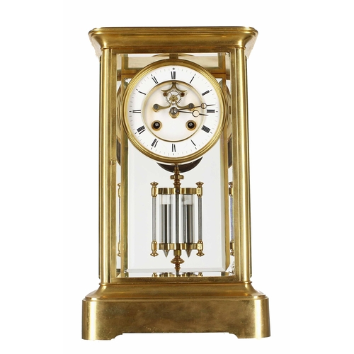 1556 - French brass four glass two train mantel clock, the S. Marti movement striking on a bell, the 4