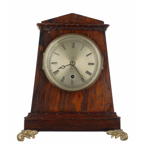 1560 - Good rosewood single fusee small mantel clock with locking pendulum, the 4.25