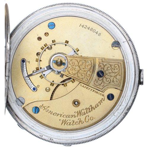 501 - American Waltham silver lever pocket watch, Birmingham 1902, signed movement, no. 14248048, with com... 