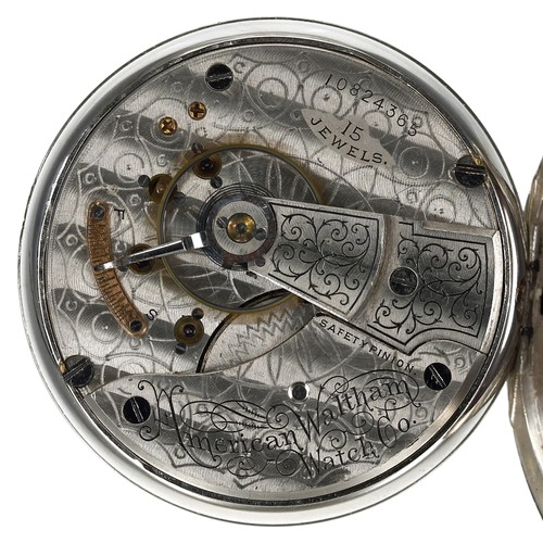 508 - American Waltham silver lever pocket watch, import hallmarks for London 1908, movement no. 10824365,... 