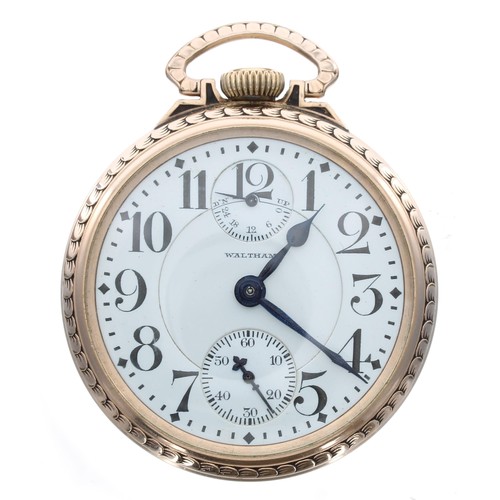 514 - American Waltham 'Vanguard' 10k gold filled pocket watch with 'up/down' power reserve indicator, cir... 