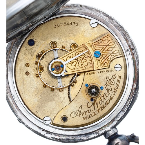 543 - American Waltham silver lever pocket watch, circa 1916, serial no. 20754478, signed movement with sa... 