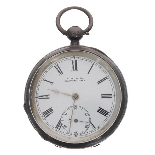 544 - American Waltham silver lever pocket watch, circa 1894, serial no. 7058121, signed movement with Pat... 