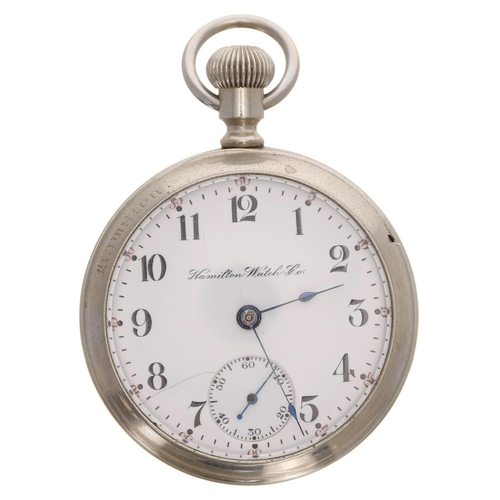 548 - Hamilton Watch Co. nickel/presentation cased lever set pocket watch, circa 1905, serial no. 478780, ... 