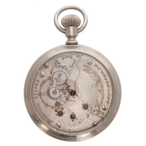 548 - Hamilton Watch Co. nickel/presentation cased lever set pocket watch, circa 1905, serial no. 478780, ... 