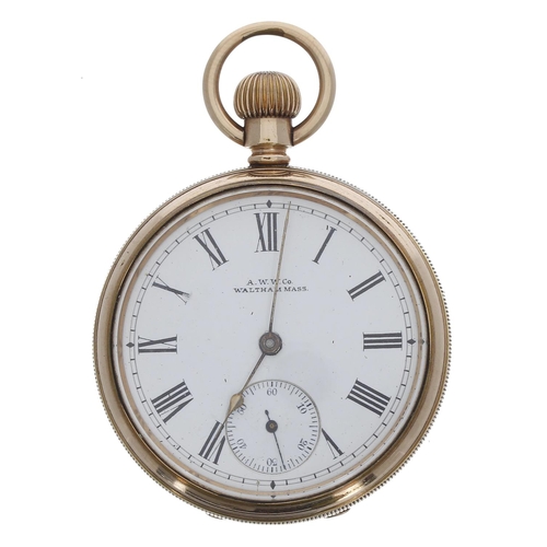 549 - American Waltham gold plated lever pocket watch, circa 1900, serial no. 9781233, signed movement wit... 