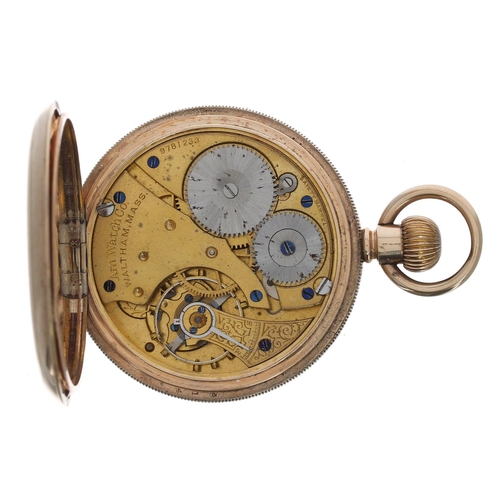 549 - American Waltham gold plated lever pocket watch, circa 1900, serial no. 9781233, signed movement wit... 