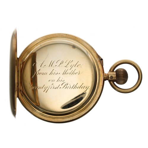 573 - Early 20th century 18ct half hunter lever pocket watch, London 1901, gilt frosted three quarter plat... 