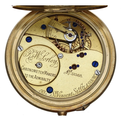 573 - Early 20th century 18ct half hunter lever pocket watch, London 1901, gilt frosted three quarter plat... 