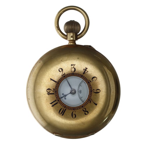 573 - Early 20th century 18ct half hunter lever pocket watch, London 1901, gilt frosted three quarter plat... 