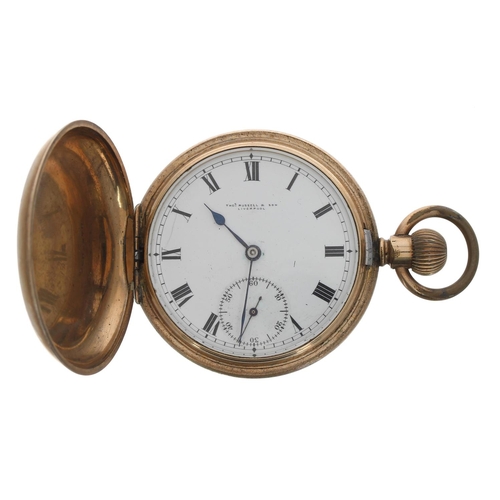 576 - Thomas Russell & Son gold plated lever hunter pocket watch, signed movement, no. 168850, inscrib... 