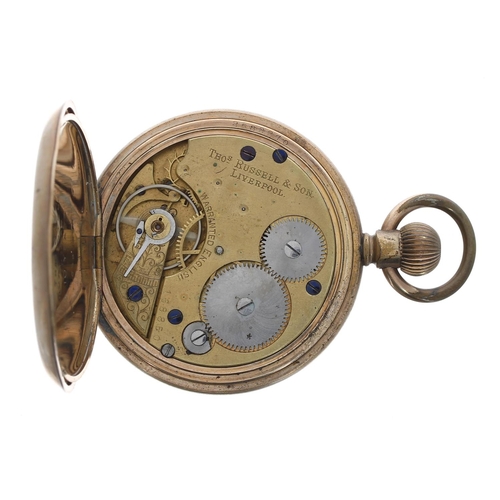 576 - Thomas Russell & Son gold plated lever hunter pocket watch, signed movement, no. 168850, inscrib... 