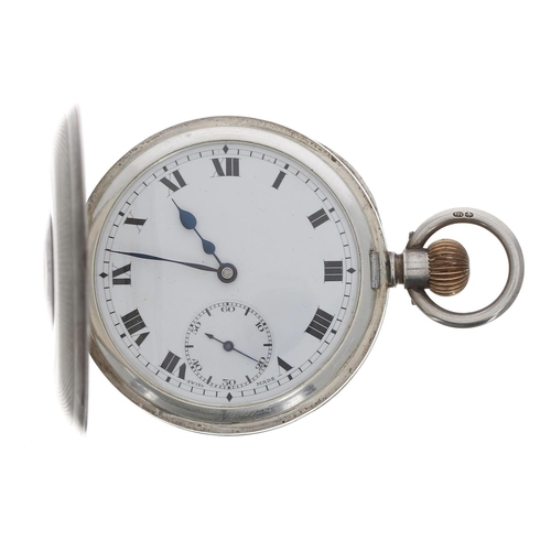 577 - Early 20th century silver half hunter engine turned lever pocket watch, import hallmarks London 1918... 