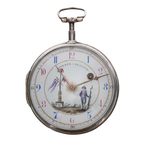 681 - Early 19th century French white metal verge pocket watch, the gilt fusee movement signed ph Borel &a... 