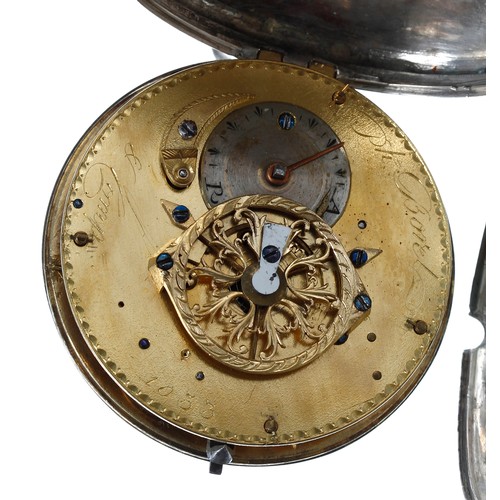 681 - Early 19th century French white metal verge pocket watch, the gilt fusee movement signed ph Borel &a... 