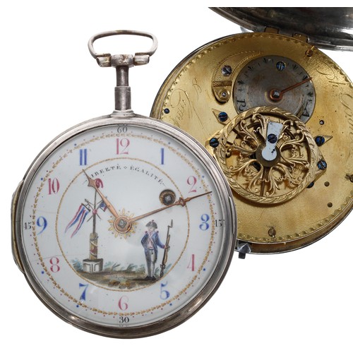 681 - Early 19th century French white metal verge pocket watch, the gilt fusee movement signed ph Borel &a... 