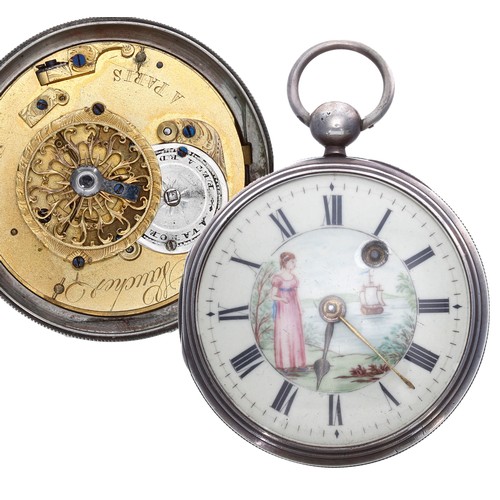 581 - Early 19th century French white metal verge pocket watch, the fusee movement signed Vaucher A. Paris... 