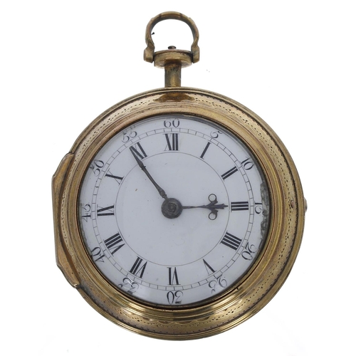 583 - English 18th century gilt and enamel pair cased verge pocket watch, the fusee movement signed J. Dow... 