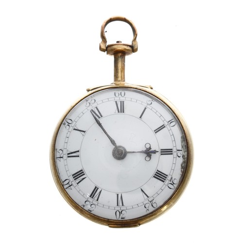 583 - English 18th century gilt and enamel pair cased verge pocket watch, the fusee movement signed J. Dow... 