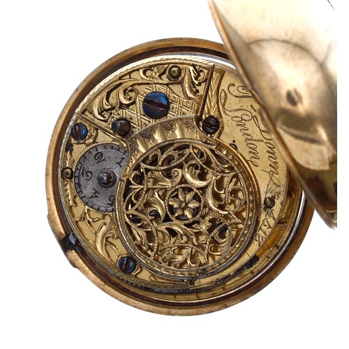 583 - English 18th century gilt and enamel pair cased verge pocket watch, the fusee movement signed J. Dow... 