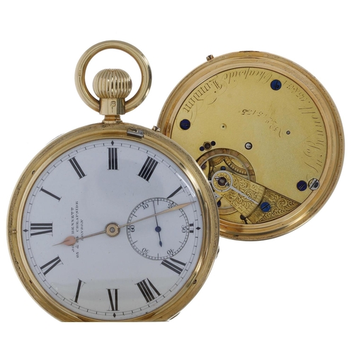 585 - Good Victorian 18ct and enamel hunter lever pocket watch, London 1873, gilt frosted three-quarter pl... 