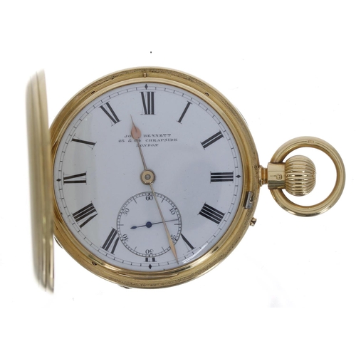 585 - Good Victorian 18ct and enamel hunter lever pocket watch, London 1873, gilt frosted three-quarter pl... 