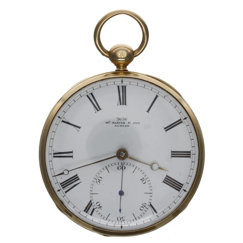 588 - 19th century 18ct duplex pocket watch, London 1840, the free sprung gilt three quarter plate fusee m... 